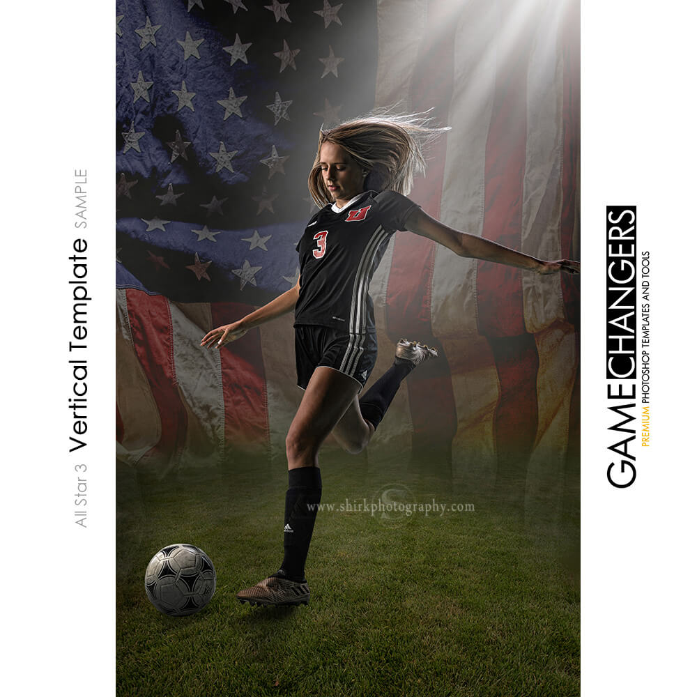 All Star Sports 3 Vertical (Grass Field – Ice Rink – Wrestling Mat)  Photoshop Template + Tutorial - Game Changers by Shirk Photography LLC